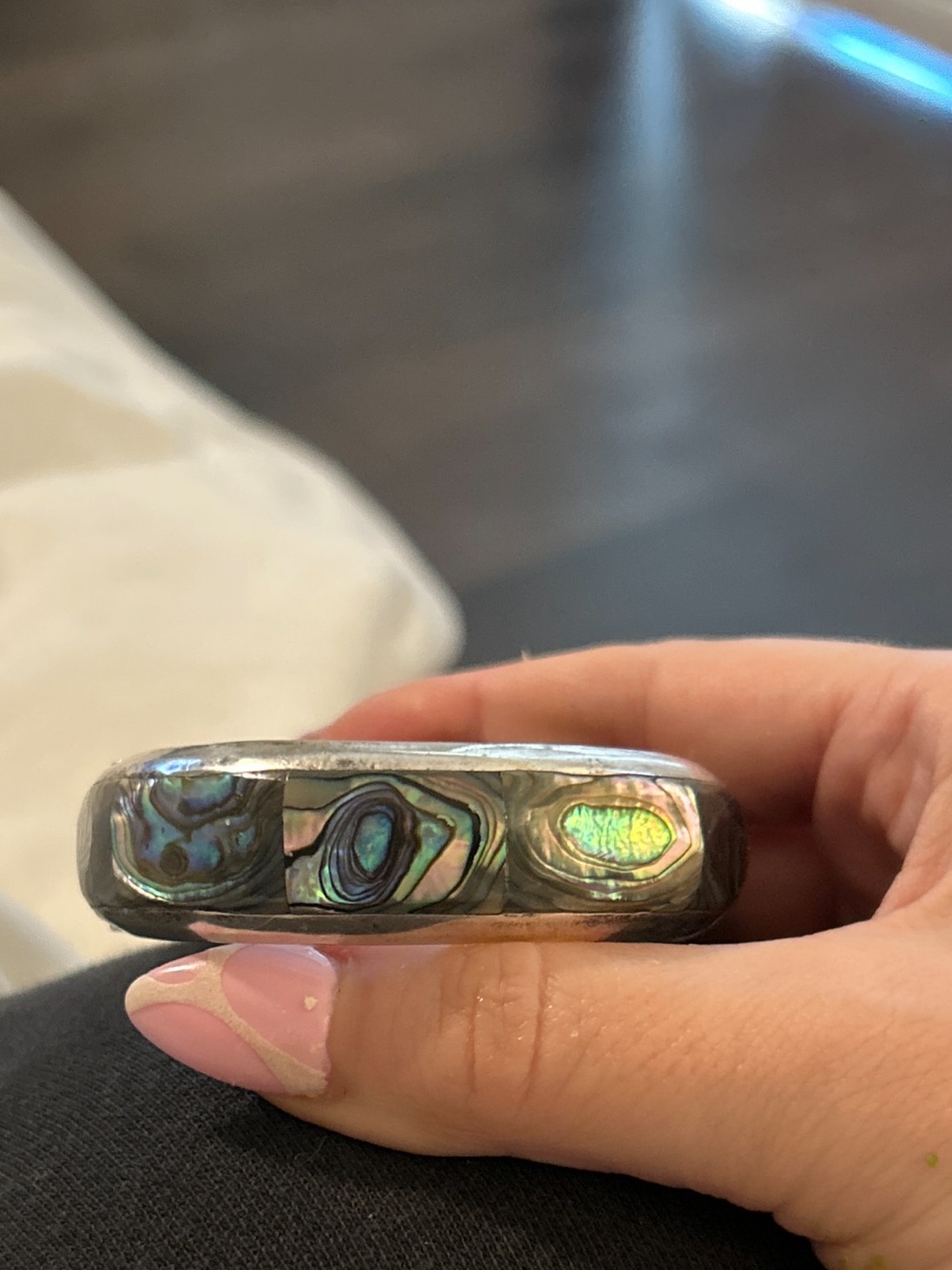 Abalone Inlay Sterling Silver Mexico 925 Bangle Bracelet - Women Jewelry